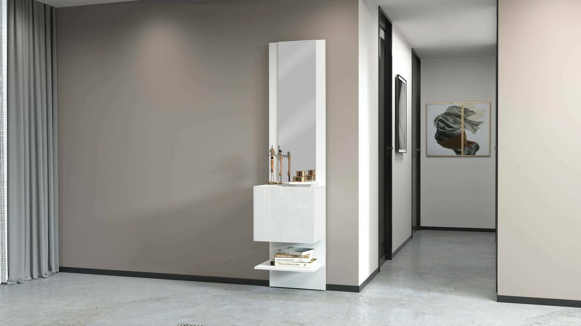 foto del prodotto mobile da ingresso ivana, armadietto multifunzione con specchio, scarpiera a 1 anta, 45x35h190 cm, bianco