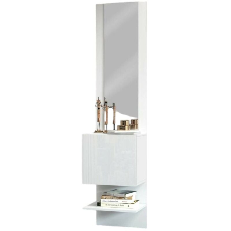 foto del prodotto mobile da ingresso ivana, armadietto multifunzione con specchio, scarpiera a 1 anta, 45x35h190 cm, bianco dmora