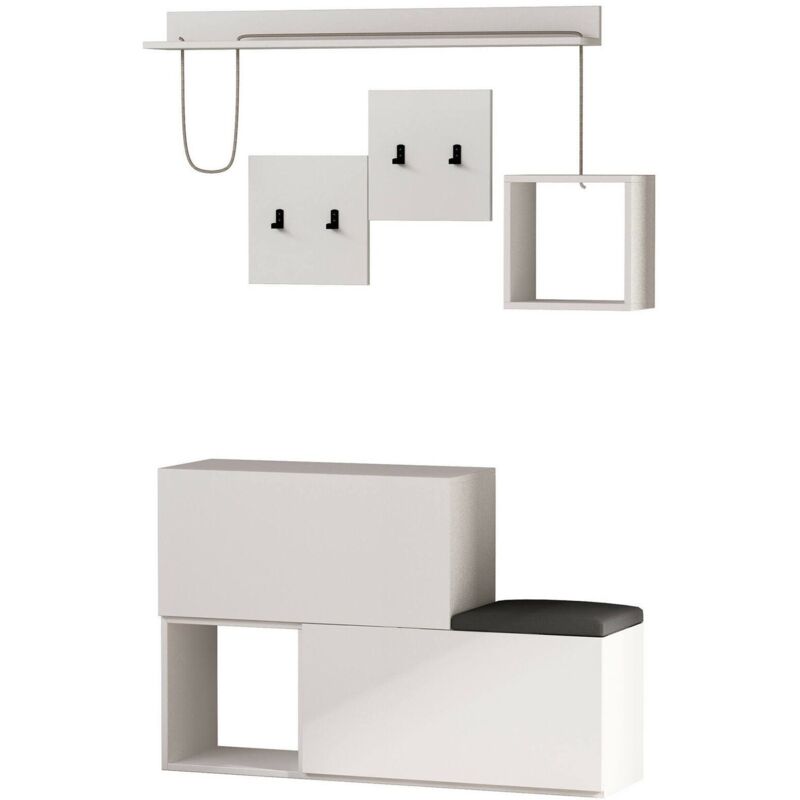 foto del prodotto mobile da ingresso lariana, entratina appendiabiti, composizione per atrio, consolle portaoggetti multifunzione, 120x17 h76 cm, bianco