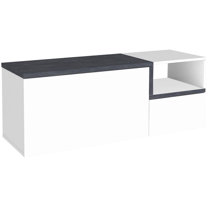 foto del prodotto mobile da ingresso, made in italy, modulo componibile, panca a 2 ante, cm 120x40h54, colore bianco lucido e grigio ardesia, con imballo rinforzato