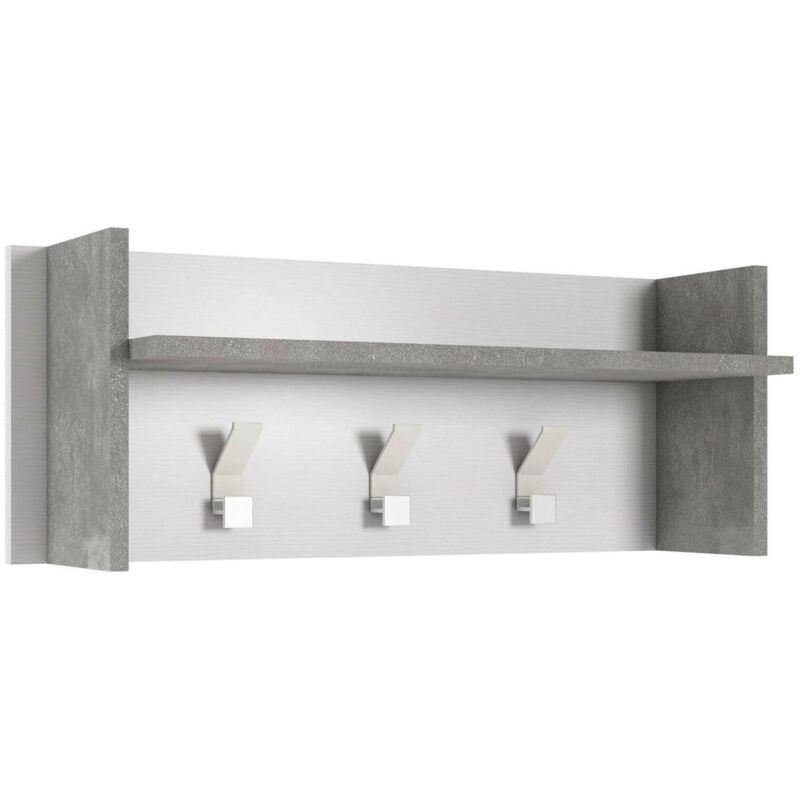 foto del prodotto mobile da ingresso narciso, mobile appendiabiti con 3 ganci, mensola portaoggetti da ingresso, 100 made in italy, cm 90x29h34, bianco e cemento, con