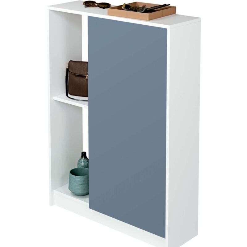 foto del prodotto mobile da ingresso neo con scarpiera in blu e bianco lucido, 110 x 80 x 25 cm
