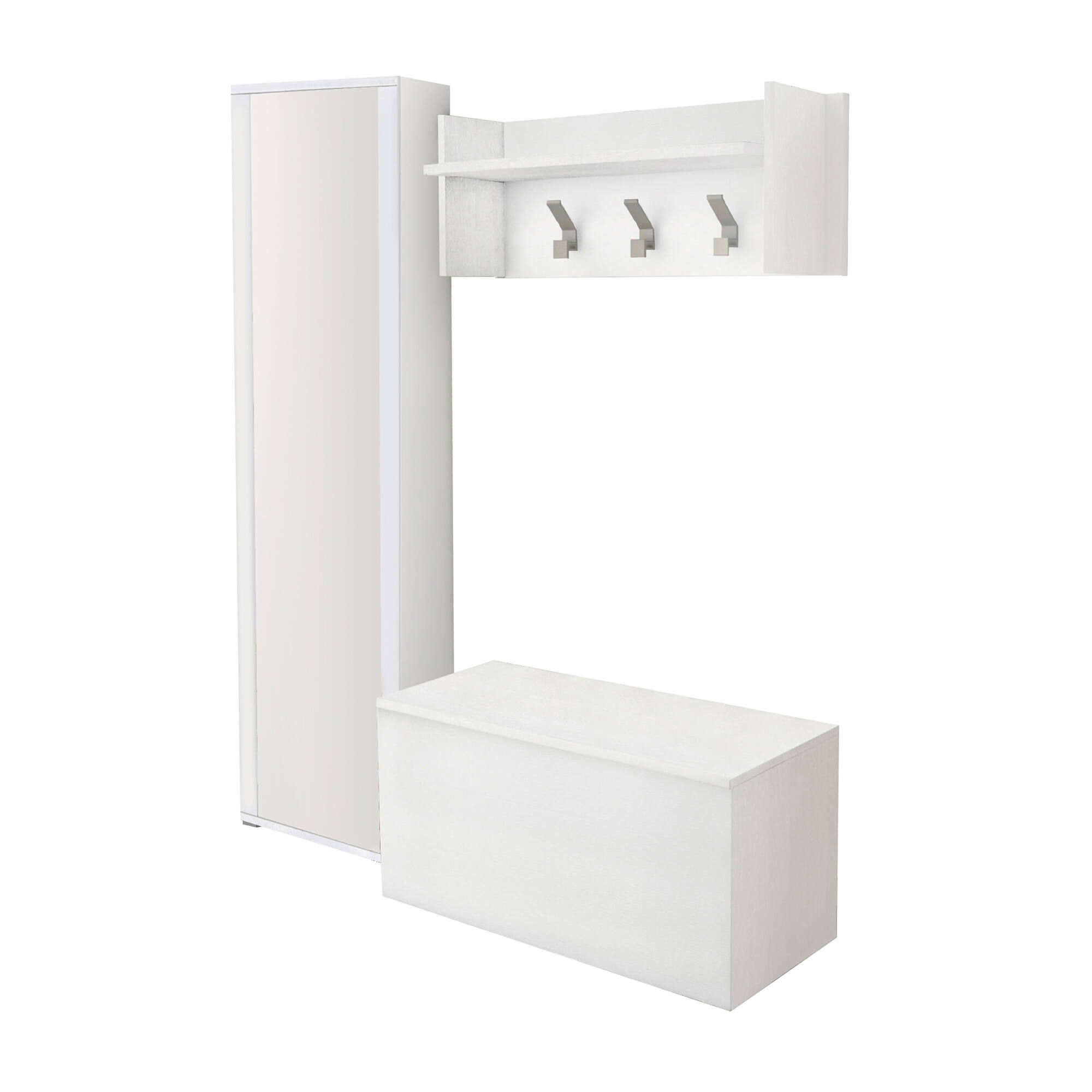 foto del prodotto mobile da ingresso tanzanite, entratina moderna con appendiabiti, mobile con scarpiera, armadietto con specchio, cm 50x32h182, bianco