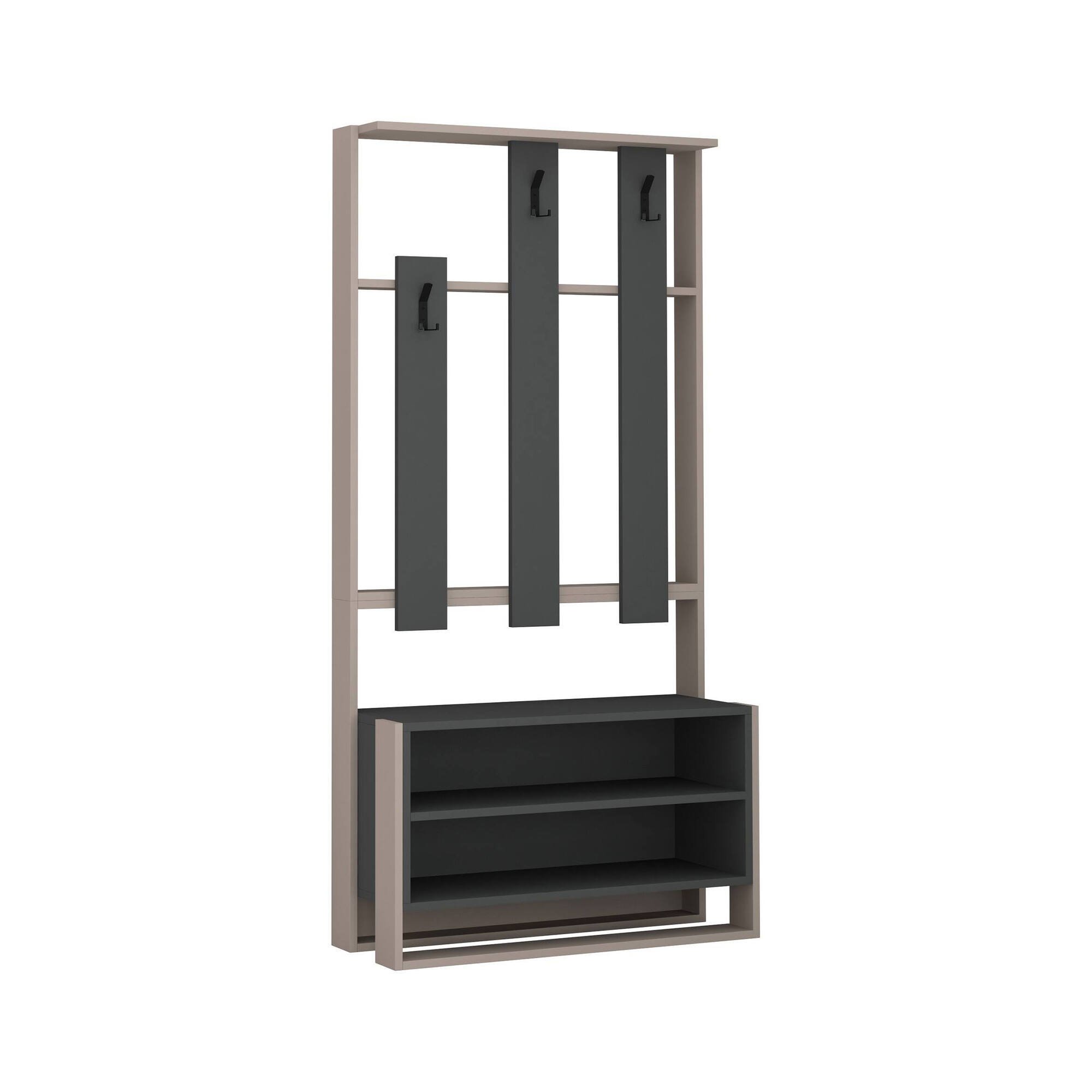foto del prodotto mobile da ingresso toraji, entratina appendiabiti, composizione per atrio, consolle portaoggetti multifunzione, 90x36 h180 cm, beige e antracite