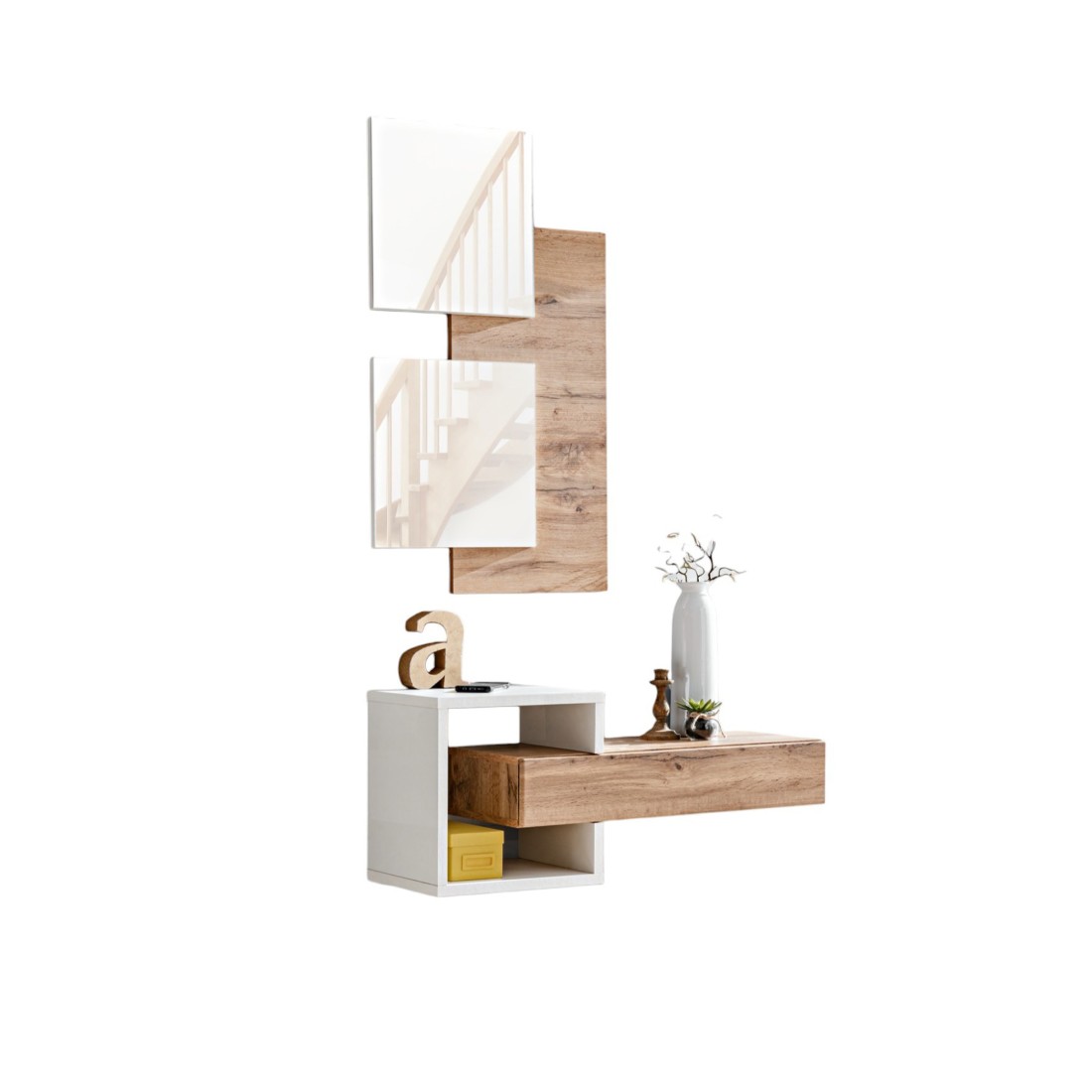 foto del prodotto mobile da ingresso torth 2 - set completo - colori rovere e bianco - design moderno e pratico