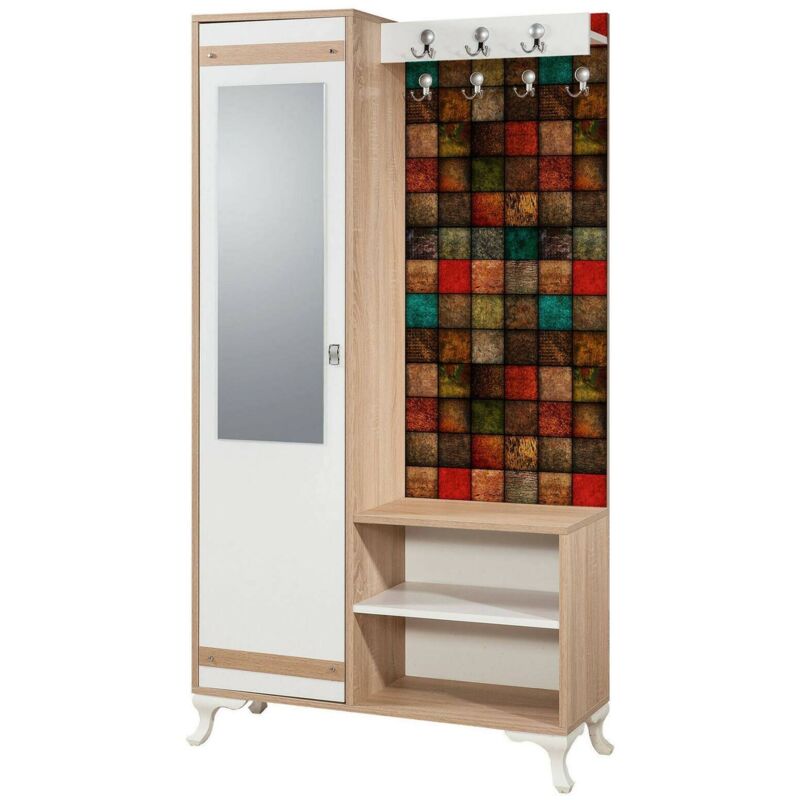 foto del prodotto mobile da ingresso zephyr, entratina appendiabiti, composizione per atrio, consolle portaoggetti multifunzione, 100x36h190 cm, quercia e multicolore,
