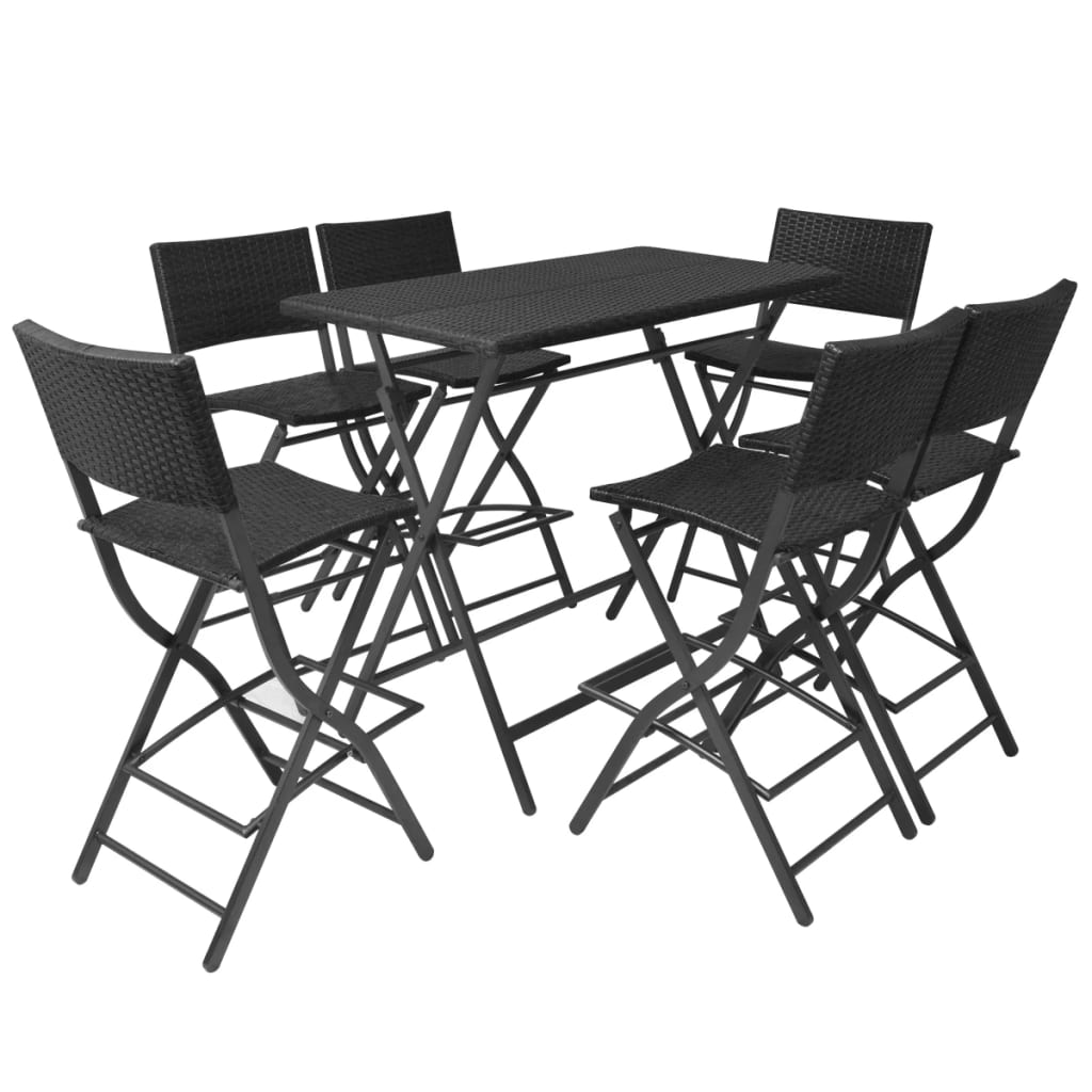 foto del prodotto mobile da pranzo pieghevole da giardino 7 pezzi in acciaio resina intrecciata nera 02 0014943