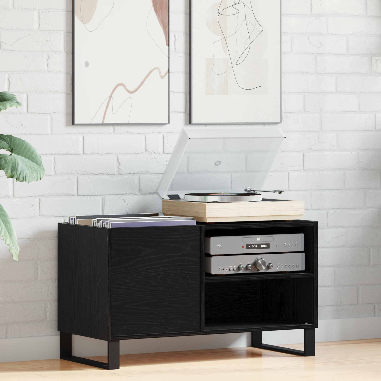 foto del prodotto mobile da registrare nero rovere 84,5x38x48 cm in legno ingegnerizzato