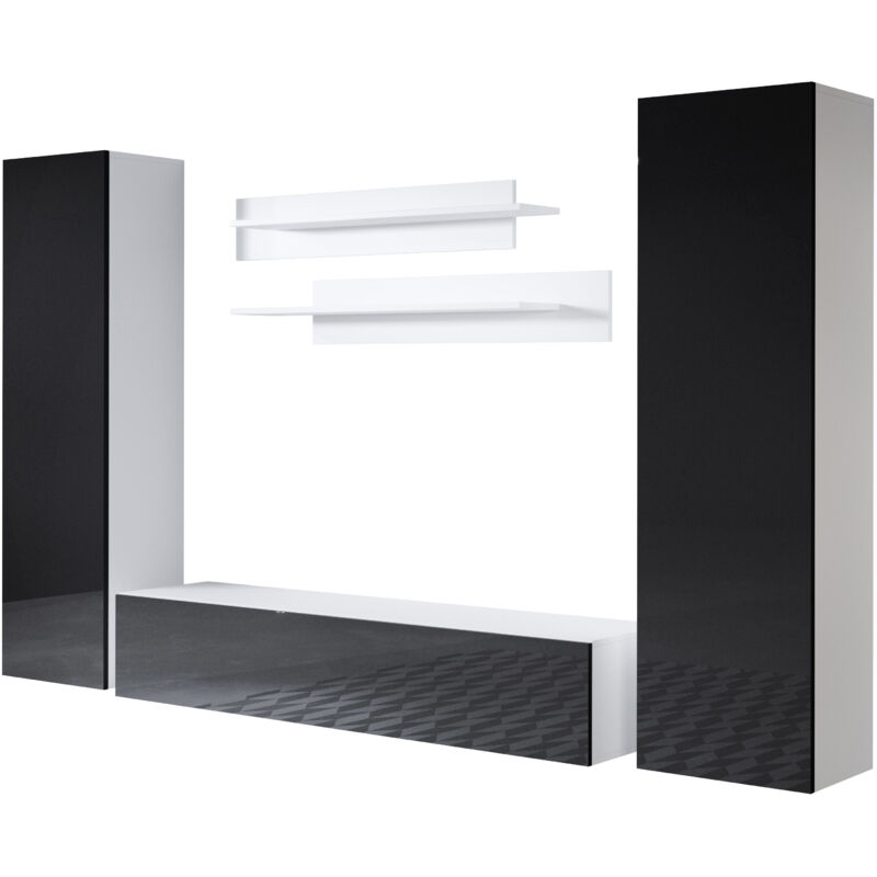 foto del prodotto mobile da soggiorno mobile tv parete composizione set salotto 220cm modello luke 7c bianco e nero finitura lucida