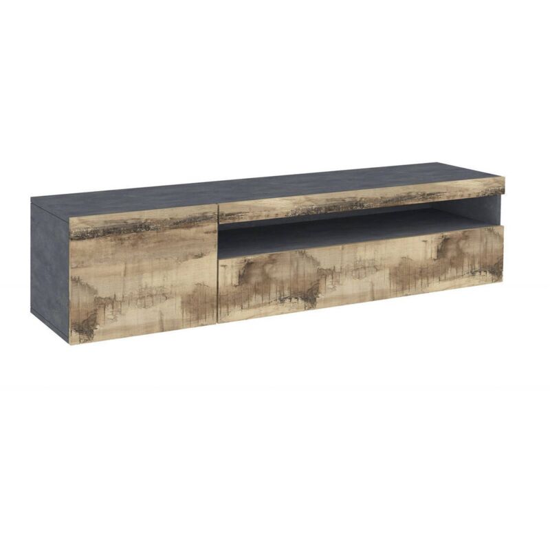 foto del prodotto mobile da soggiorno porta tv , made in italy, supporto per tv da salotto 2 ante, cm 150x40h37, colore grigio ardesia e acero, con imballo rinforzato