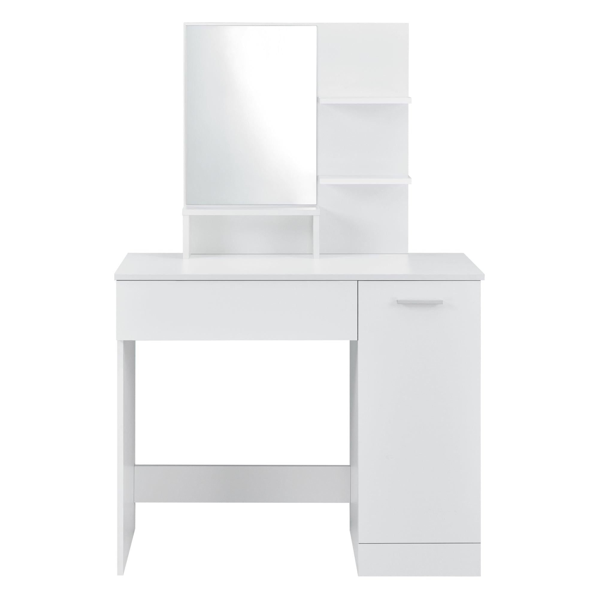 foto del prodotto mobile da toeletta di design con ripiani a specchio, cassettiera da parrucchiere 138 cm bianco 03 0005026
