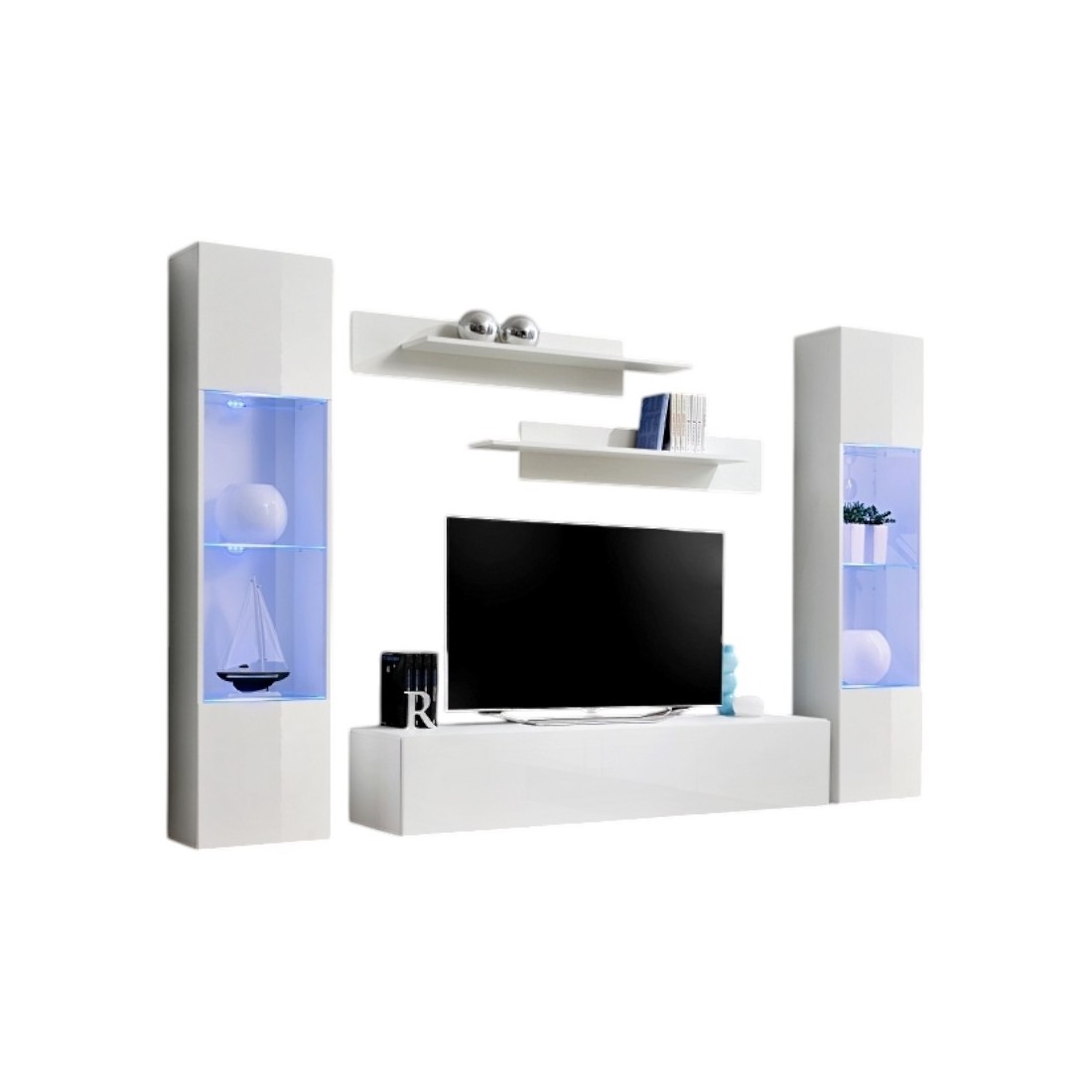 foto del prodotto mobile da tv fly a3 design, colore bianco lucido led. mobile sospeso moderno e alla moda per il tuo soggiorno.