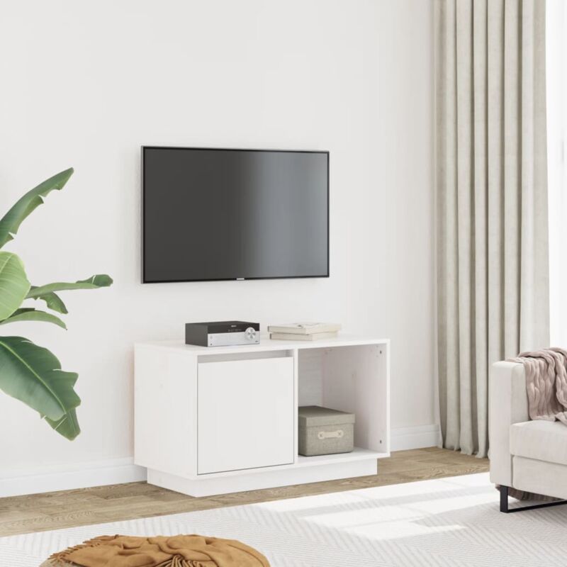 foto del prodotto mobile da tv in legno massello con anta e scomparto disponibili vari colori colore bianco