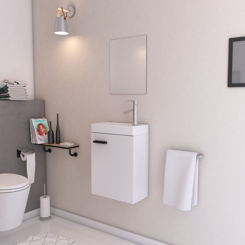 foto del prodotto mobile de bagno bianco con lavabo 41x50x22cm e specchio smallly white