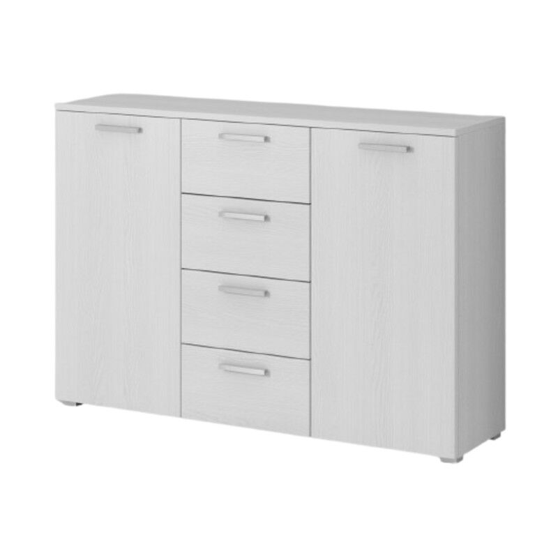 foto del prodotto mobile design con 2 ante e 4 cassetti 130cm. collezione floyd effetto legno bianco.