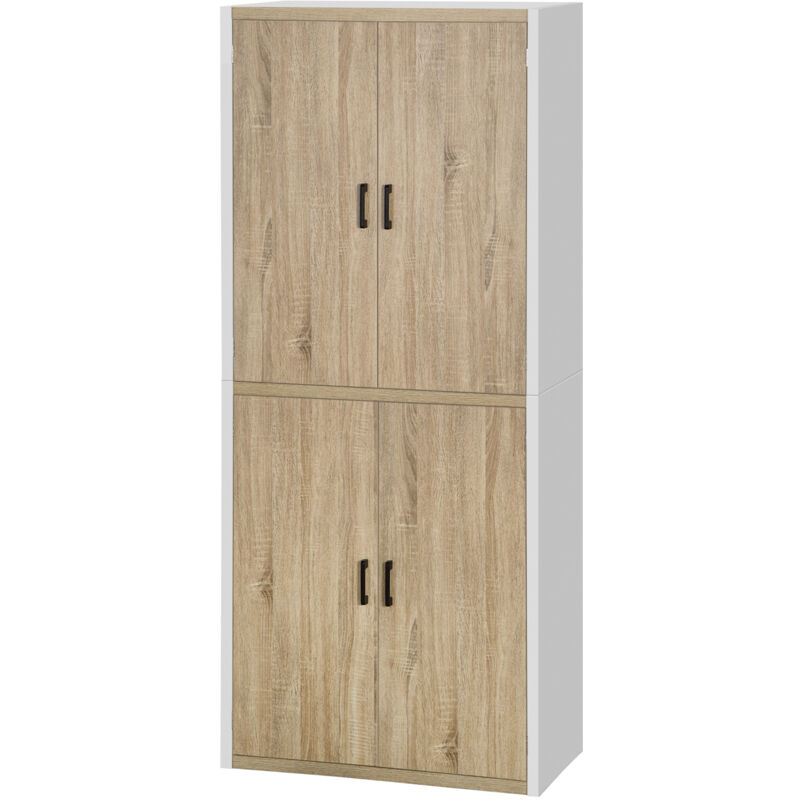 foto del prodotto mobile dispensa alto in mdf 4 ante 4 scaffali regolabili bianco e legno homcom