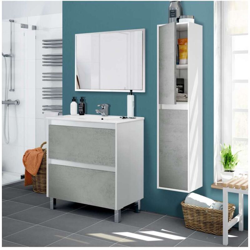 foto del prodotto mobile e specchiera bagno dakota bianco cemento 80x45 cm