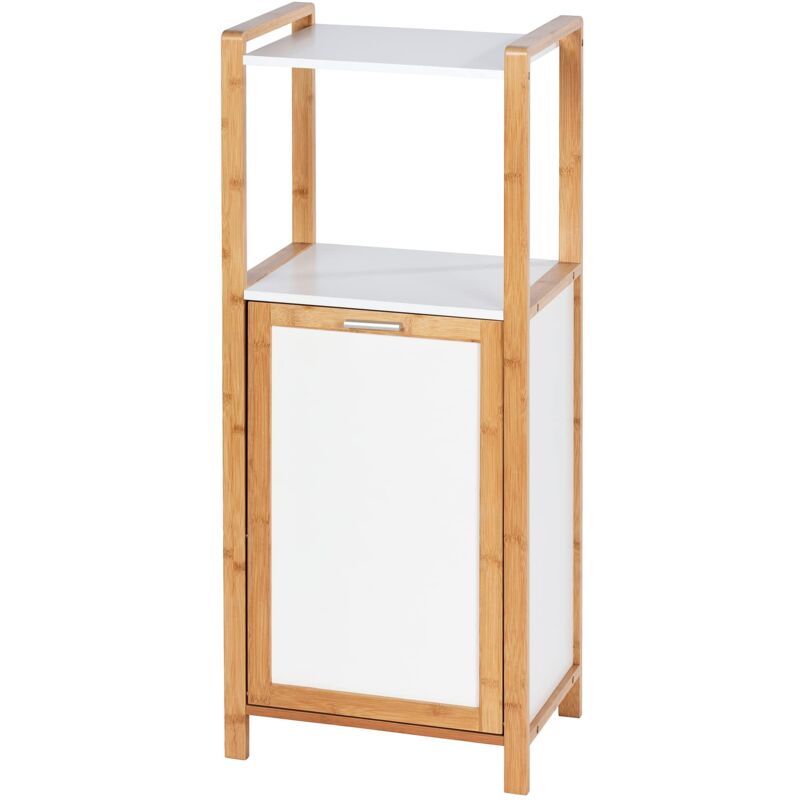foto del prodotto mobile finja con cesto per biancheria, mobile con cassetto per biancheria sporca in bamb e 2 ripiani per riporre, mdf bamb , 40x95x30 cm, bianco