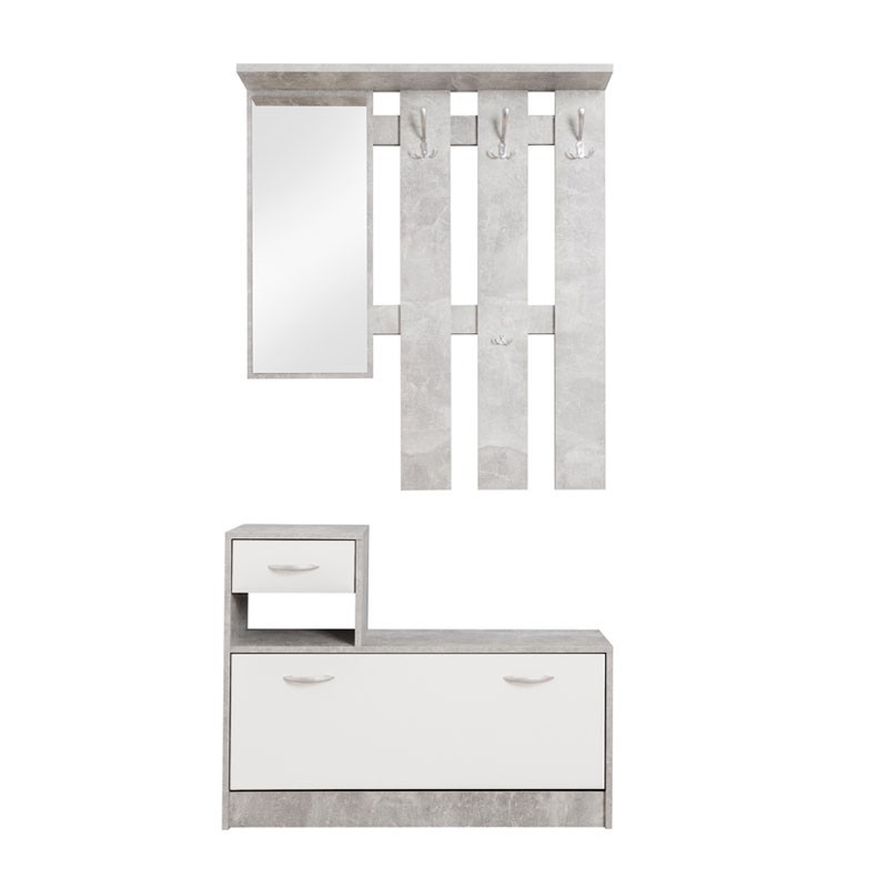 foto del prodotto mobile guardaroba da ingresso bianco e cemento 100x25xh.180 cm