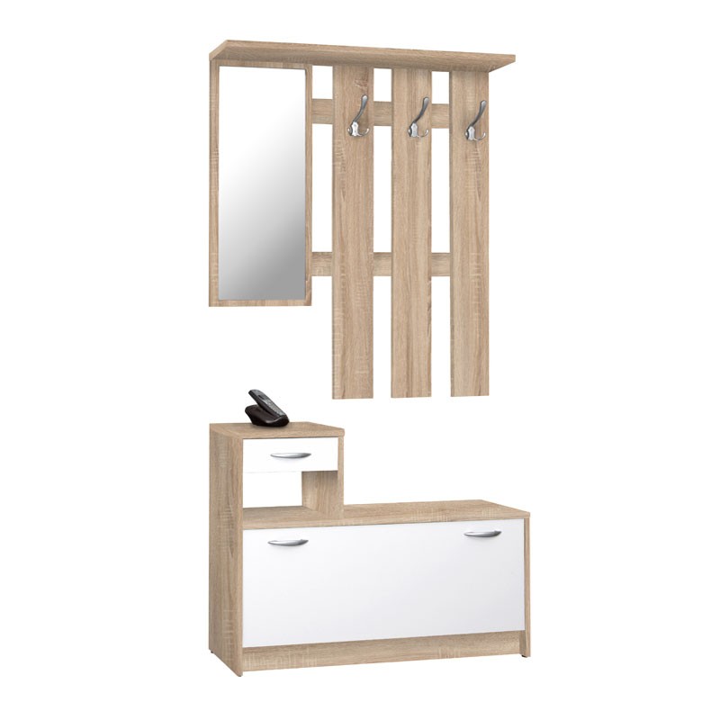 foto del prodotto mobile guardaroba da ingresso bianco e rovere sonoma 100x25xh.180 cm