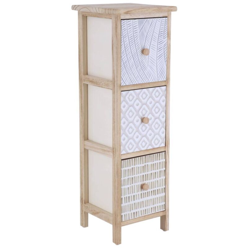 foto del prodotto mobile in paulownia con 3 cassetti stampati con pomelli in legno naturale tendance