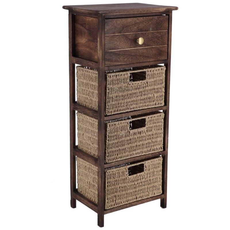 foto del prodotto mobile in paulownia mdf 1 cassetto con pomello dorato e 3 cestini per la carta - marrone naturale tendance