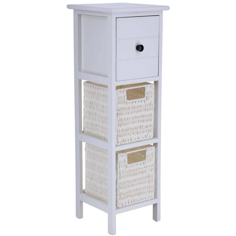 foto del prodotto mobile in paulownia mdf 1 cassetto con pomello nero e 2 cestini per la carta bianco tendance