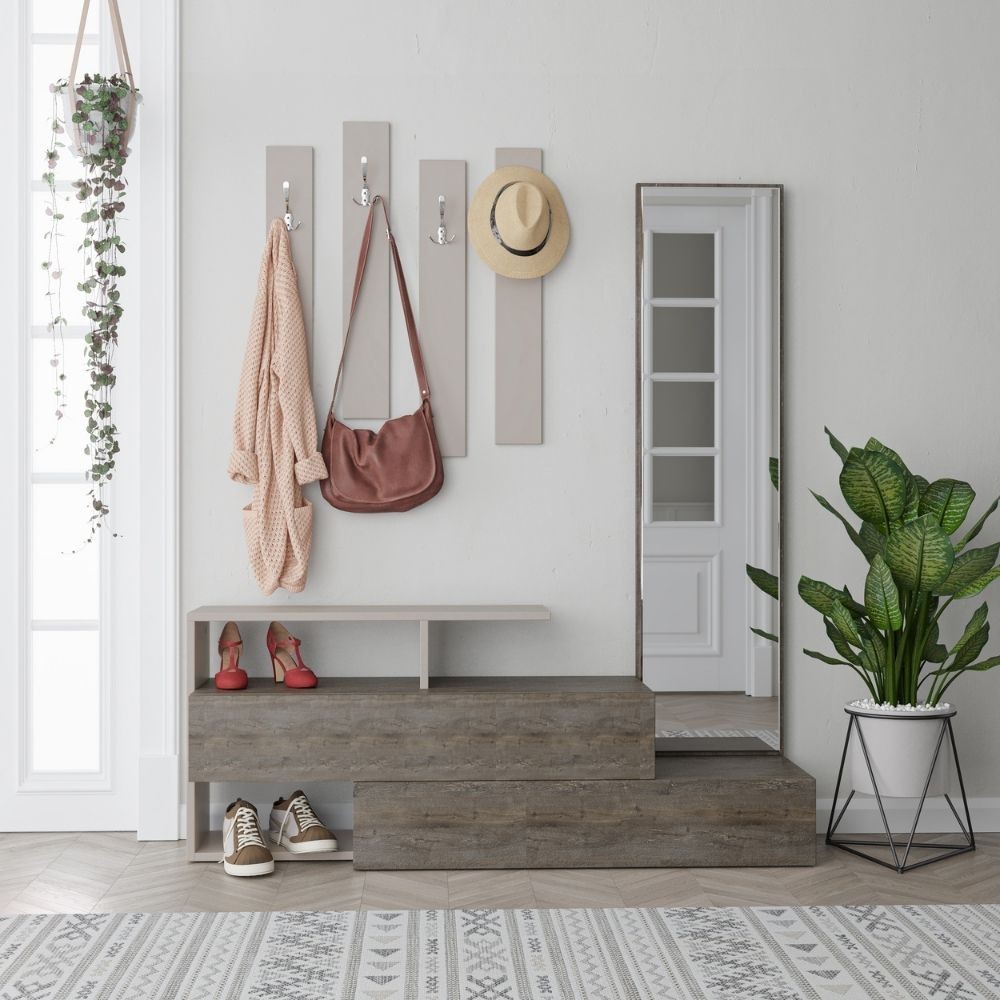 foto del prodotto mobile ingresso 137x35x154 cm ramda tortora noce con specchio