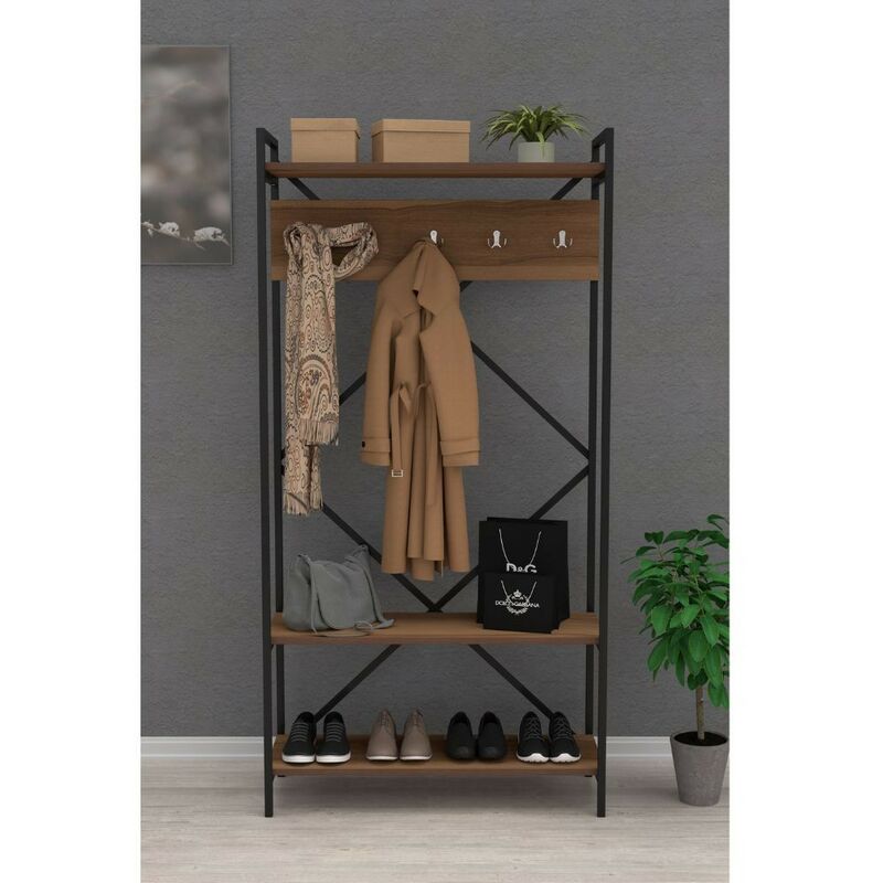 foto del prodotto mobile ingresso 90x180h cm con appendiabiti e rastrelliera colore noce navis