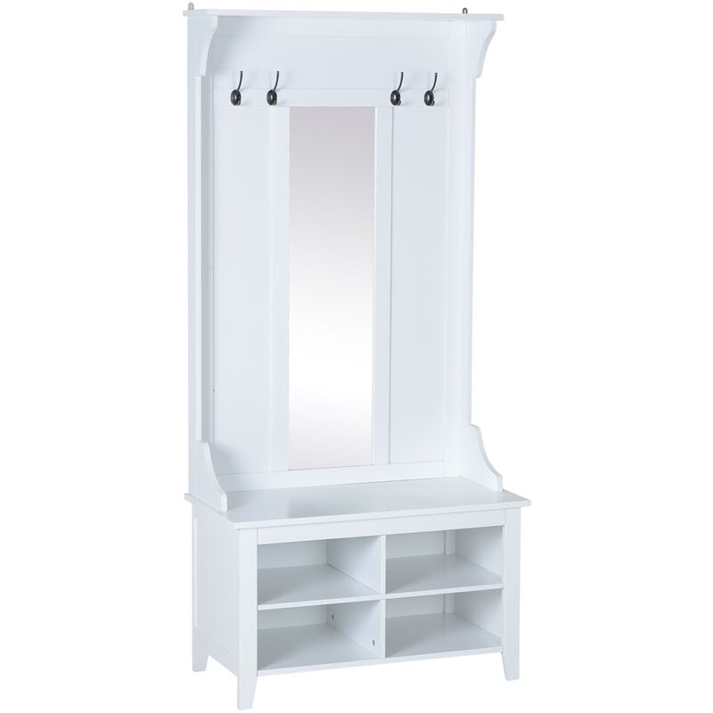 foto del prodotto mobile ingresso con appendiabiti specchio e scarpiera in legno bianco 80x40x170 cm