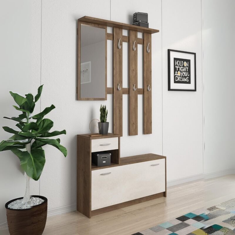 foto del prodotto mobile ingresso con scarpiera colore noce eastwood e spatolato 100x190h cm rudolf