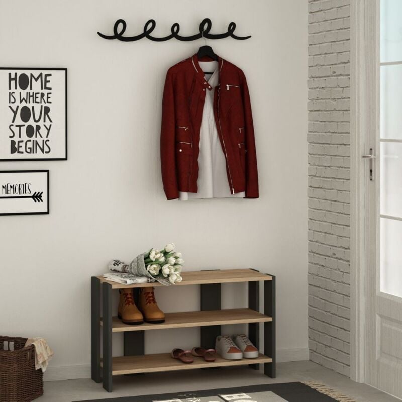 foto del prodotto mobile ingresso con scarpiera e appendiabiti 84x32x43 cm in mdf tono nero