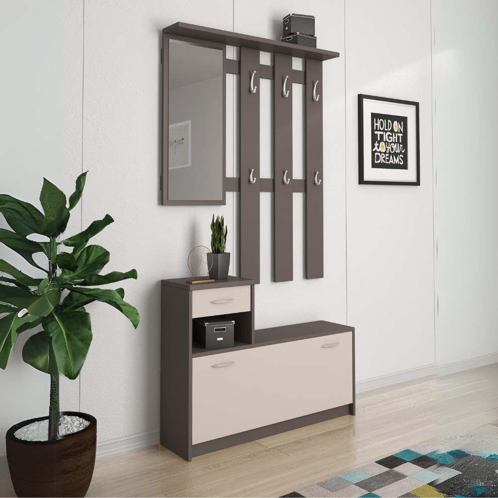 foto del prodotto mobile ingresso con scarpiera rudolf colore grigio cobalto e cashmere