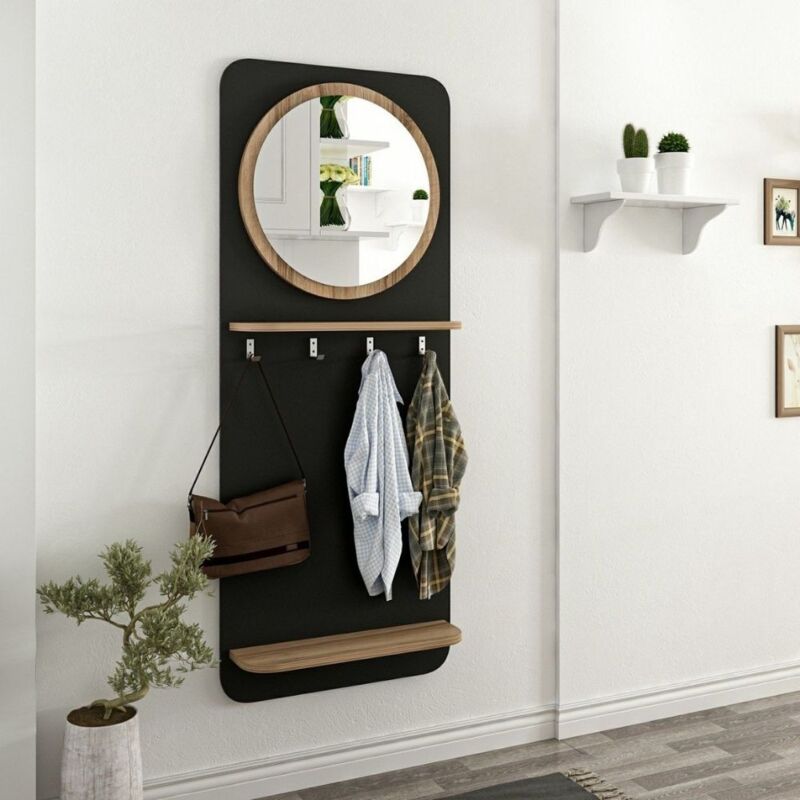 foto del prodotto mobile ingresso con specchio e appendiabiti slimingresso colore nero