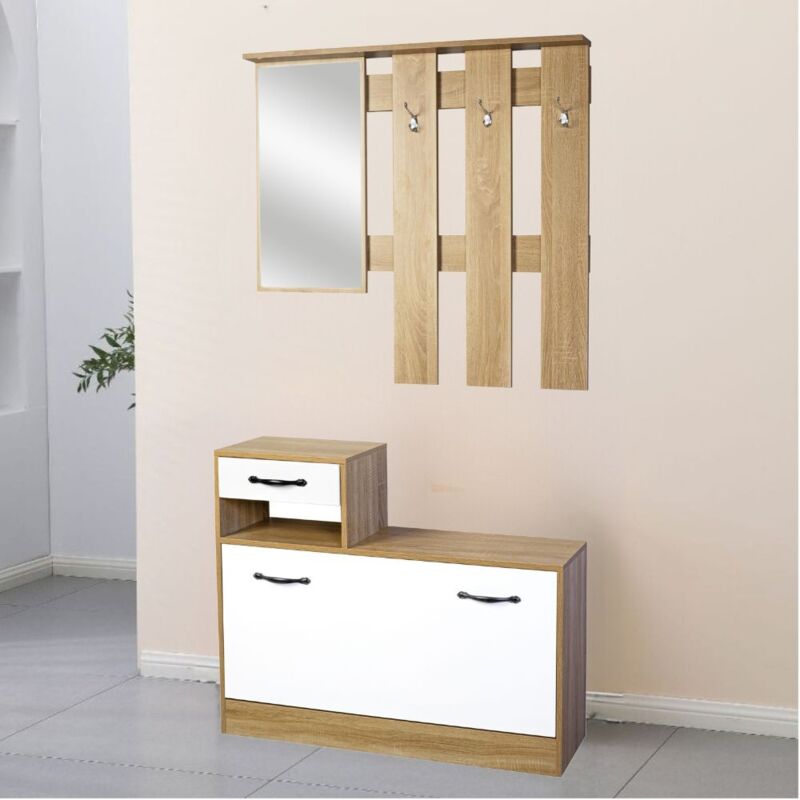 foto del prodotto mobile ingresso con specchio rudolfxl colore rovere bianco lucido