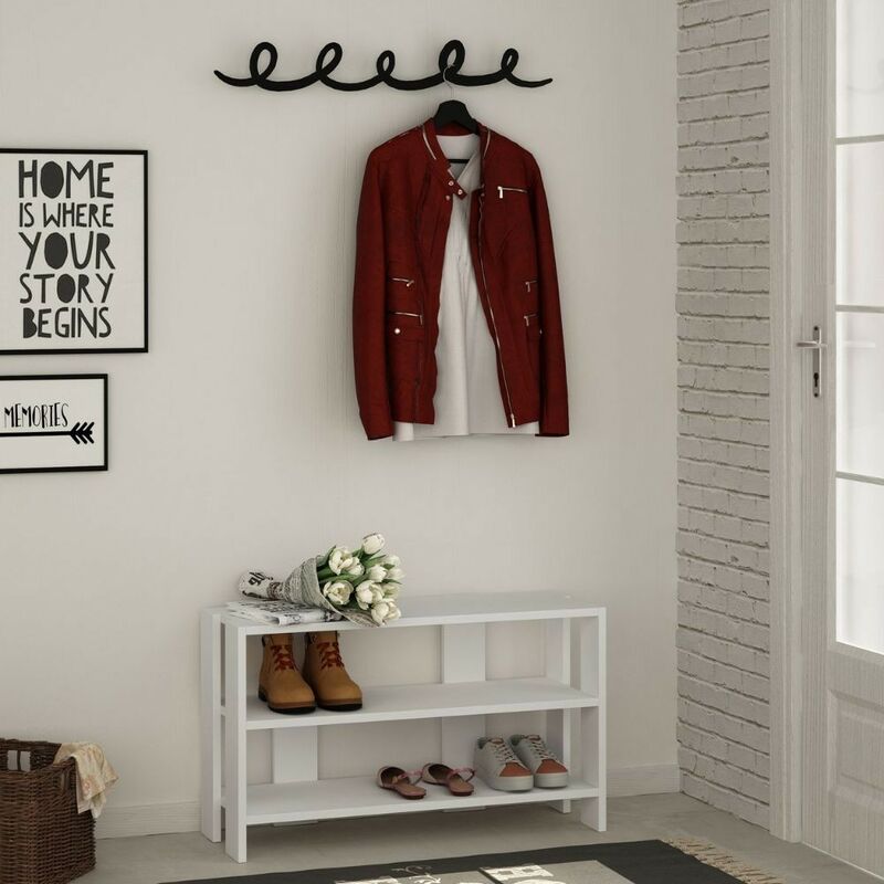 foto del prodotto mobile ingresso scarpiera 84x43h cm colore bianco con appendiabiti nero tono