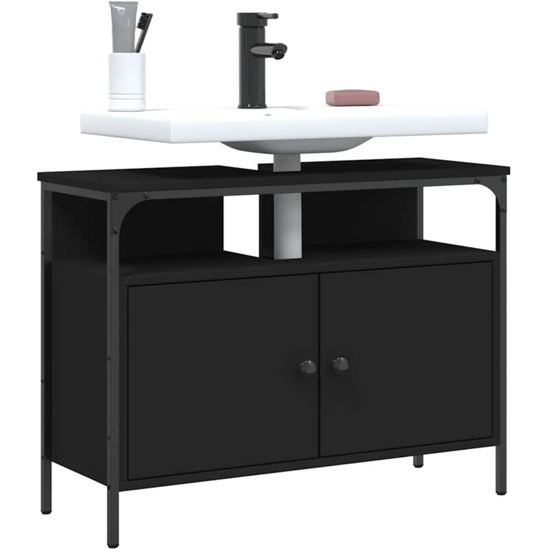 foto del prodotto mobile lavabo bagno nero 80x30x60 cm in legno multistrato vidaxl