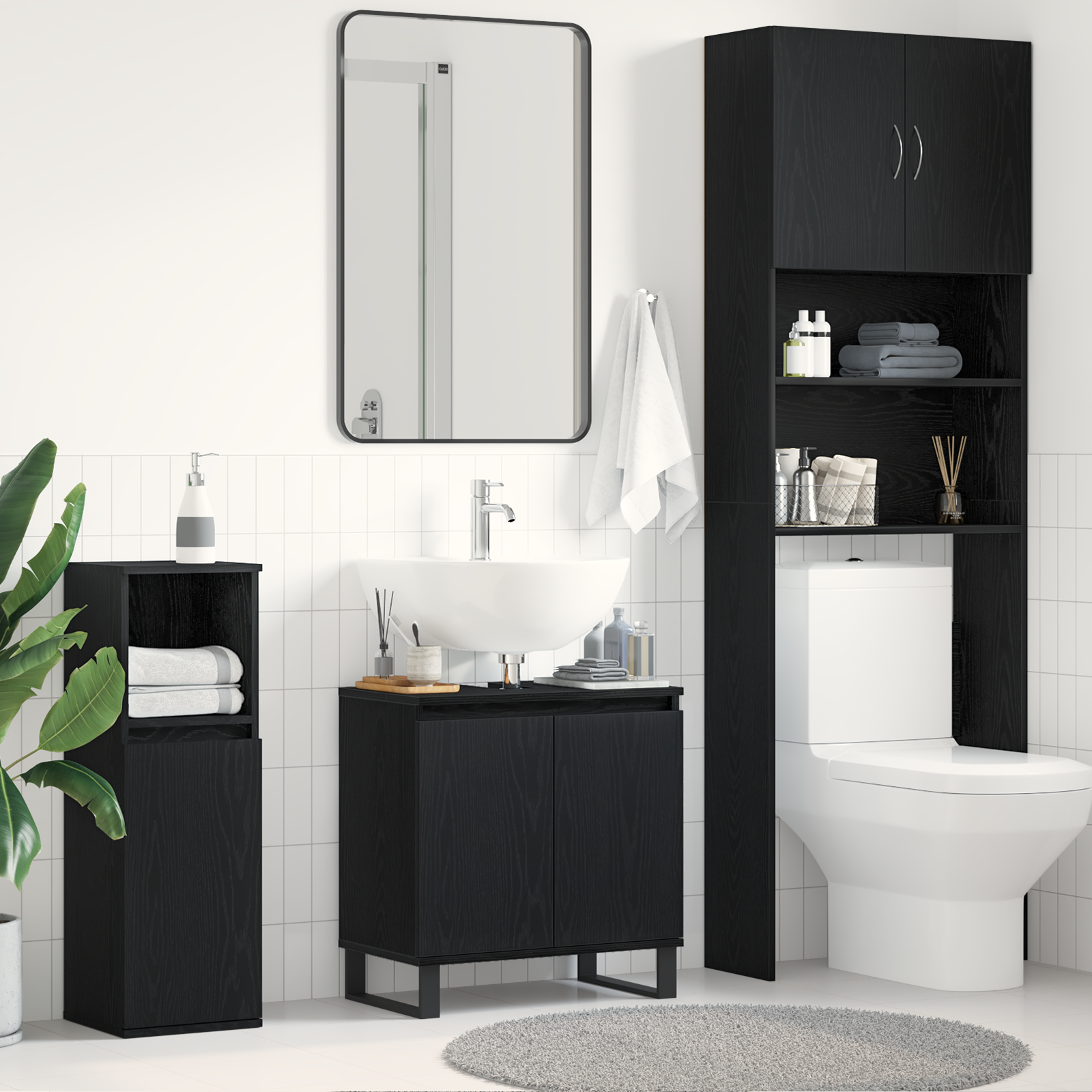 foto del prodotto mobile lavabo bagno nero rovere 58x33x60 cm legno ingegnerizzato