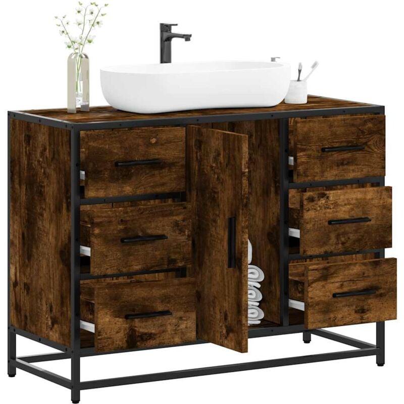 foto del prodotto mobile lavabo bagno rovere fumo 60x30x60 cm legno multistrato vidaxl