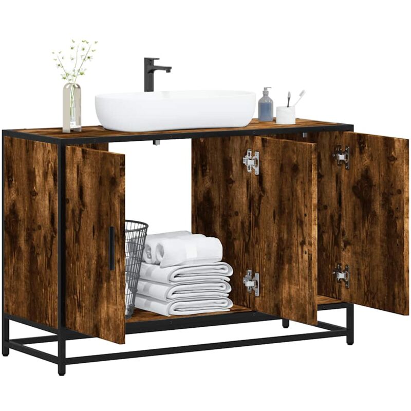 foto del prodotto mobile lavabo bagno rovere fumo 90x33x60 cm legno multistrato vidaxl