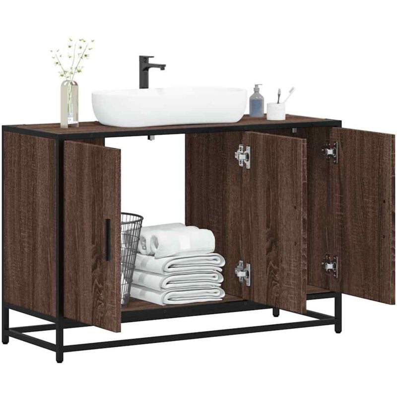 foto del prodotto mobile lavabo bagno rovere marrone 90x33x60cm legno multistrato vidaxl