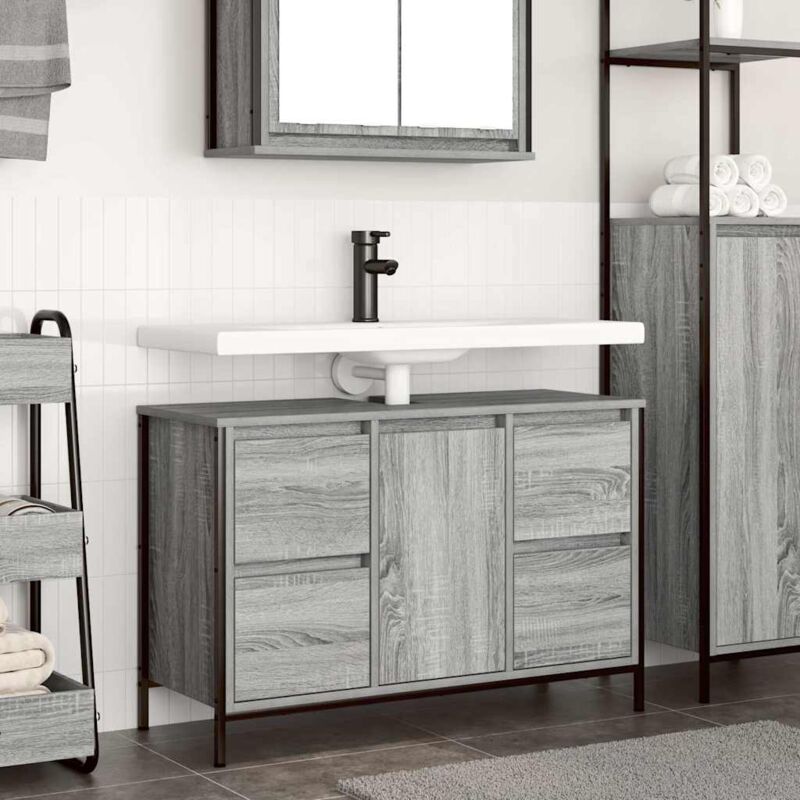 foto del prodotto mobile lavabo con cassetti grigio sonoma 90x34,5x60 cm vidaxl