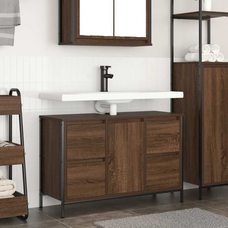 foto del prodotto mobile lavabo con cassetti rovere marrone 90x34,5x60 cm vidaxl
