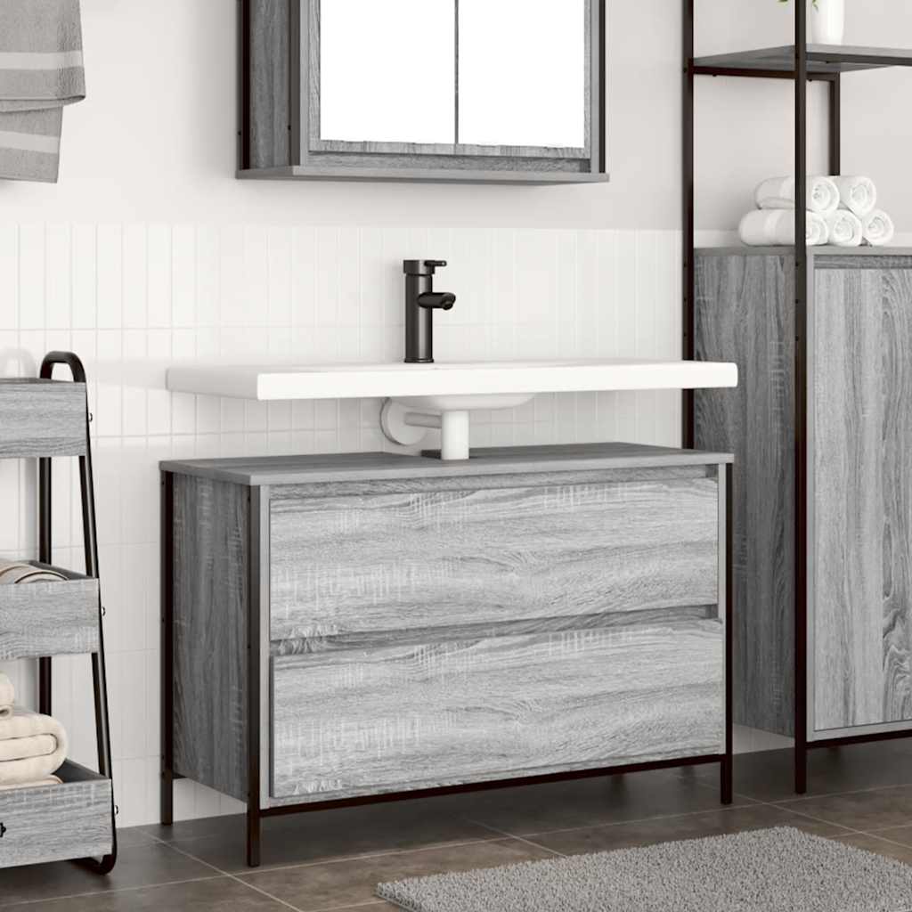foto del prodotto mobile lavabo da bagno con cassetti grigio sonoma 90x34,5x60 cm
