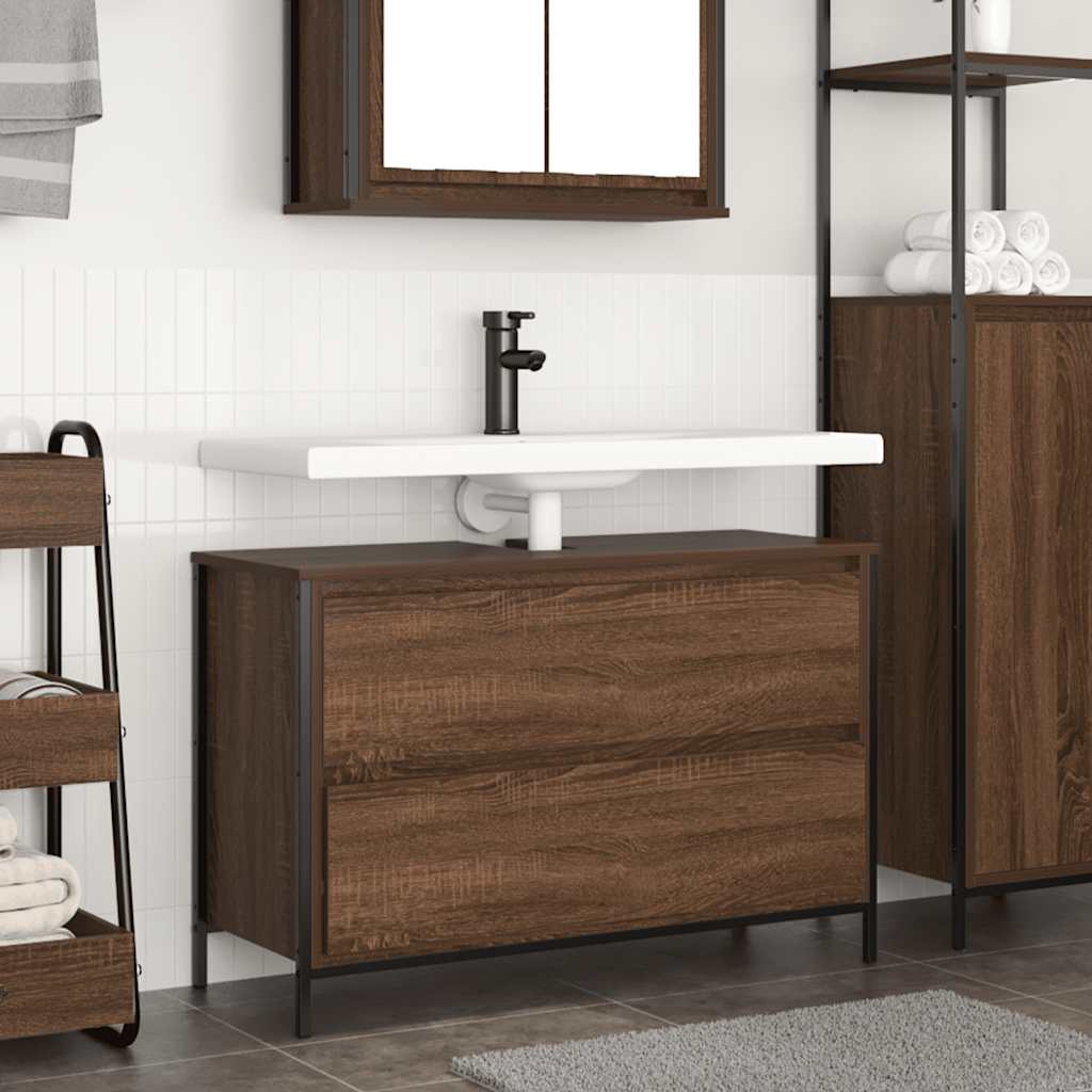 foto del prodotto mobile lavabo da bagno con cassetti rovere marrone 90x34,5x60cm