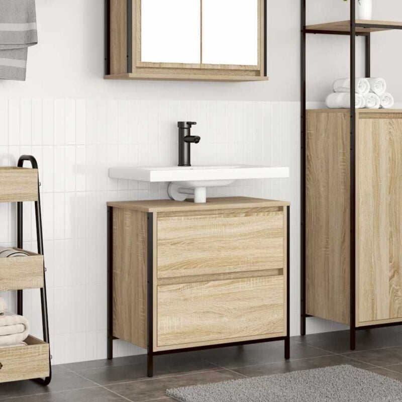 foto del prodotto mobile lavabo da bagno con cassetti rovere sonoma 60x34,5x60 cm vidaxl