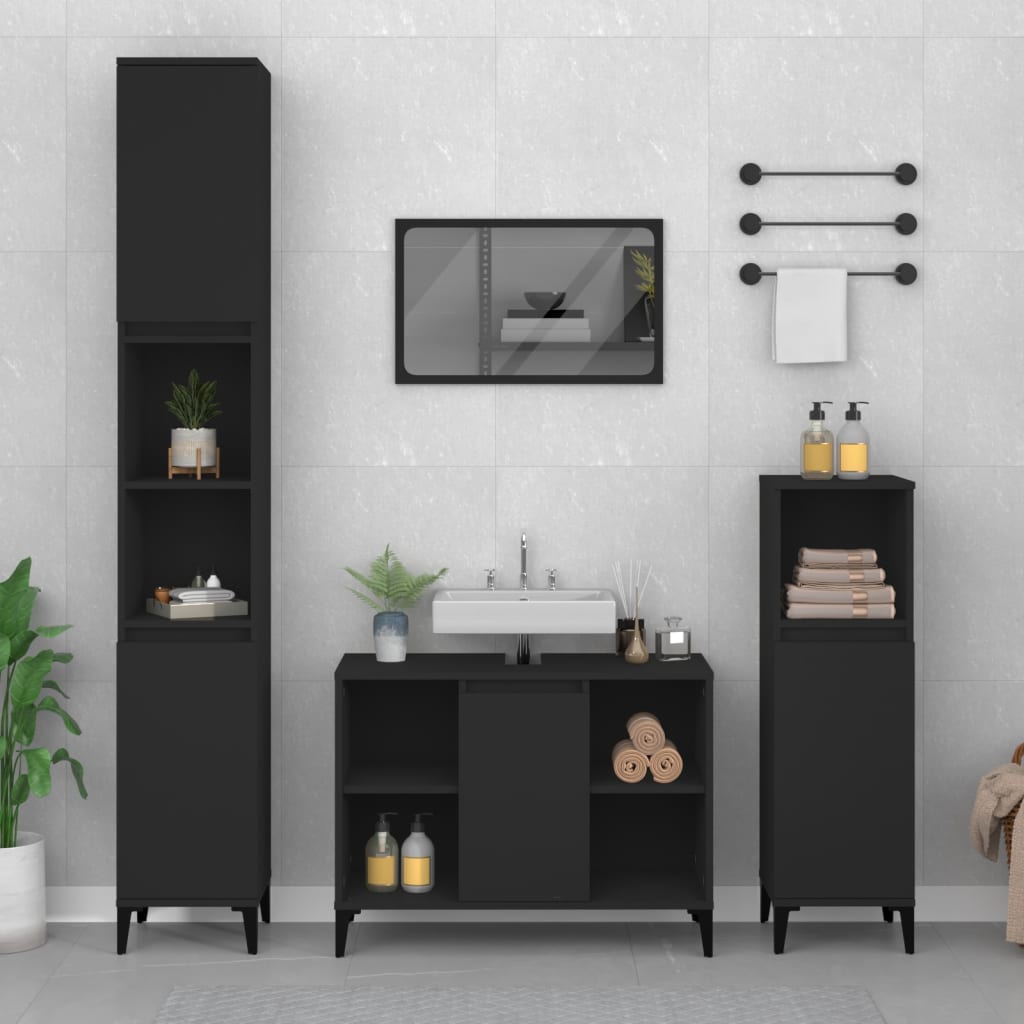 foto del prodotto mobile lavabo nero 80x33x60 cm in legno multistrato