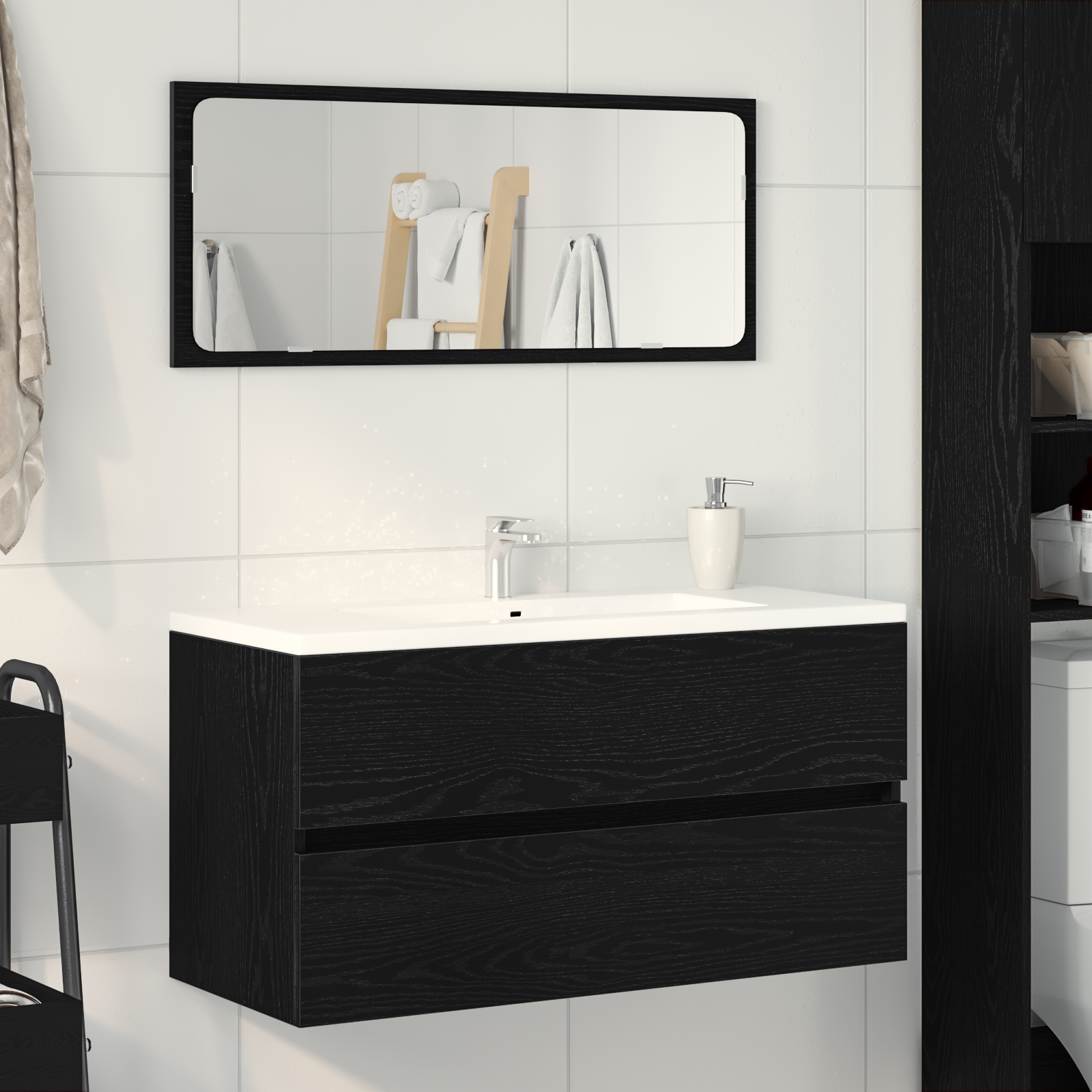 foto del prodotto mobile lavabo rovere nero 90x38,5x45 cm in legno multistrato