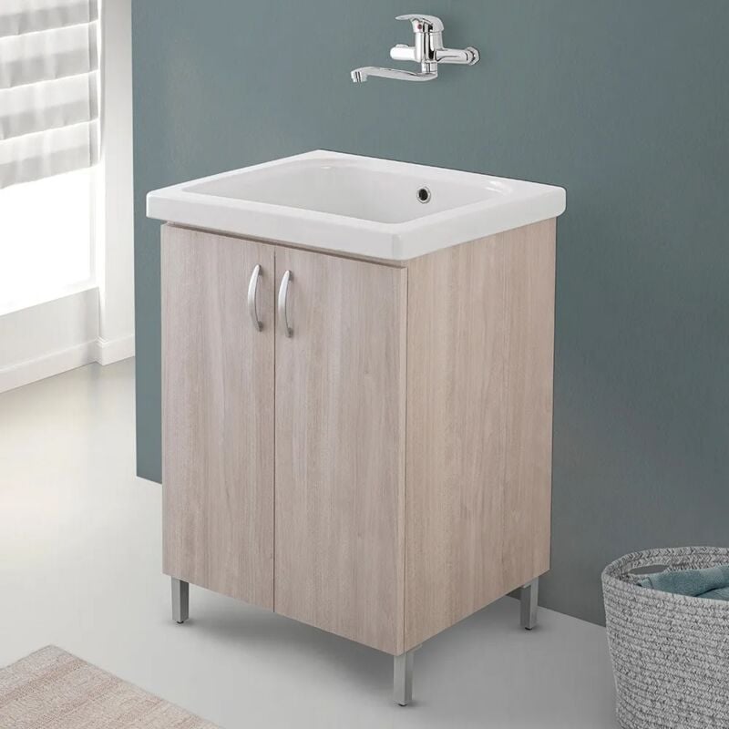 foto del prodotto mobile lavanderia 60 cm in ceramica con strofinatoio finitura olmo