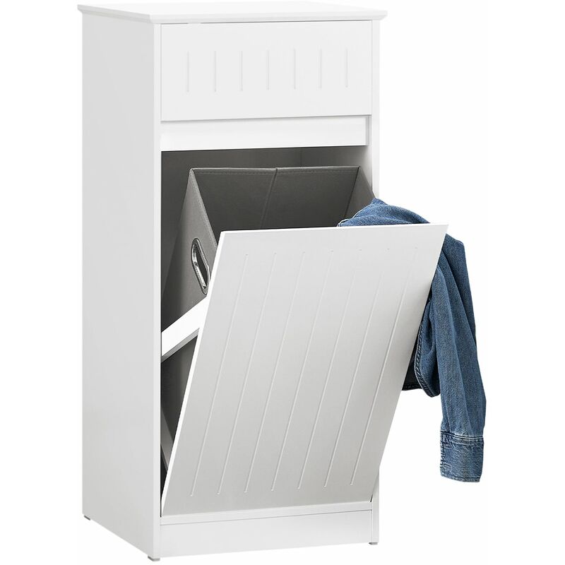 foto del prodotto mobile lavanderia con cesto portabiancheria apribile, cesto portabiancheria con un cassetto, mobiletto bagno bianco 40x39x86cm bzr110 w sobuy